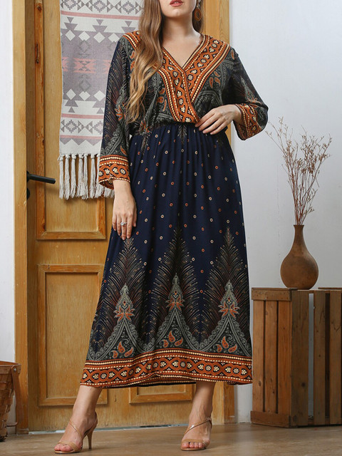 

URBANIC Navy Blue Ethnic Motifs Maxi Dress