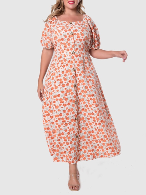 

URBANIC Orange Floral A-Line Midi Dress