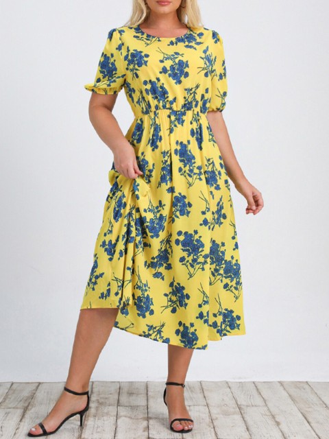 

URBANIC Yellow Floral Midi Dress