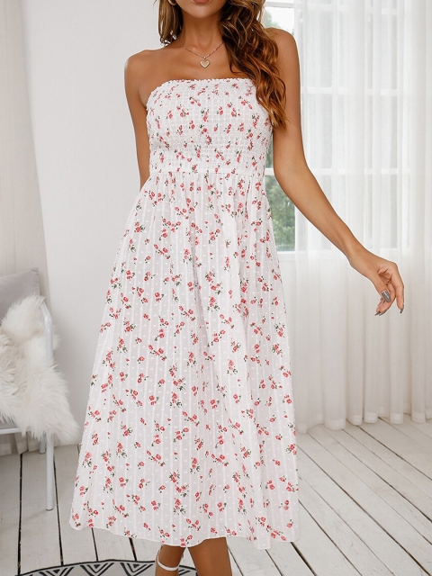 

URBANIC White Floral Off-Shoulder A-Line Dress