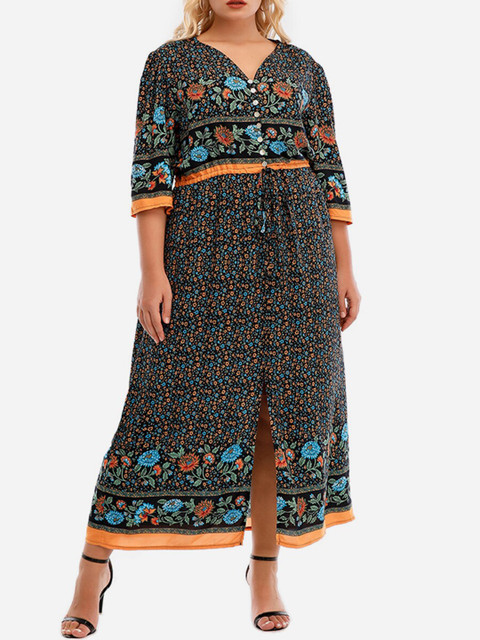 

URBANIC Navy Blue Floral Sheath Midi Dress