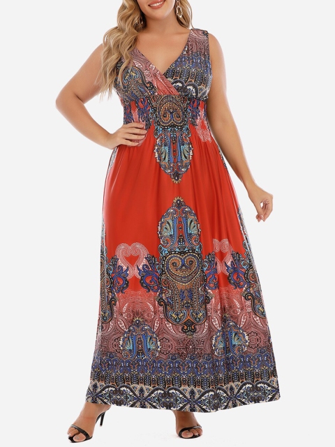 

URBANIC Red Ethnic Motifs Maxi Dress