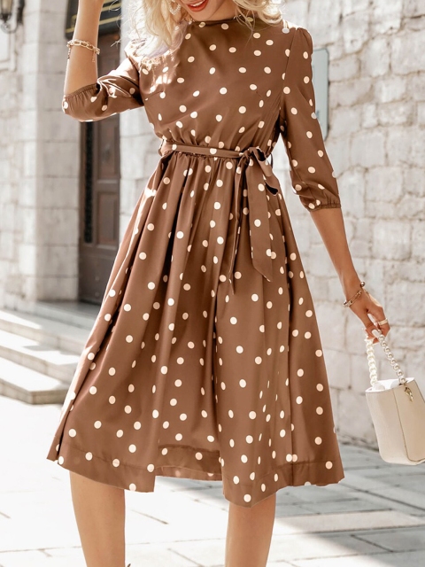 

URBANIC Women Brown Belted A-Line Dress