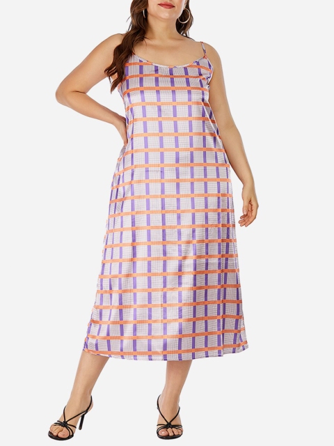 

URBANIC Plus Size Women Pink & Blue A-Line Midi Dress