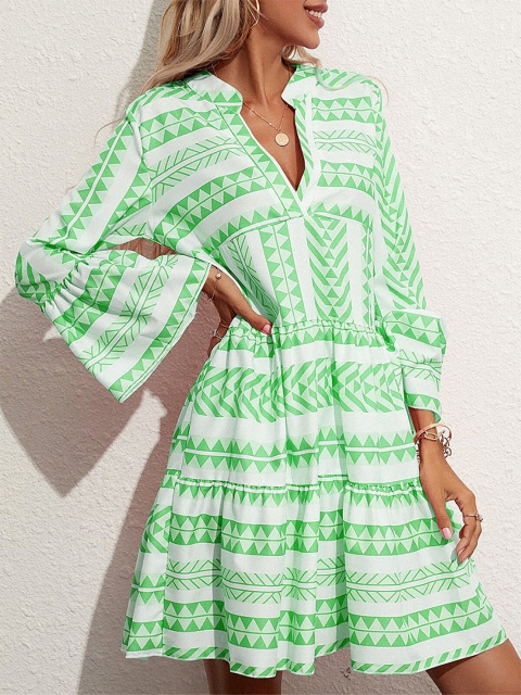 

URBANIC Green Floral A-Line Dress