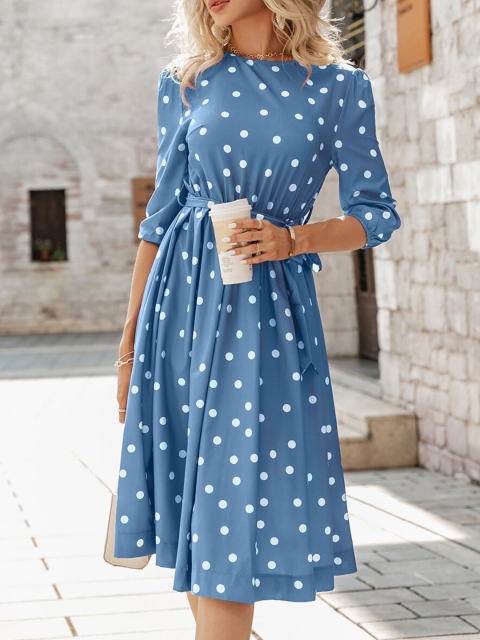 

URBANIC Blue A-Line Printed Dress