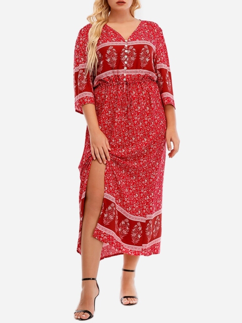

URBANIC Red Ethnic Motifs Midi Dress