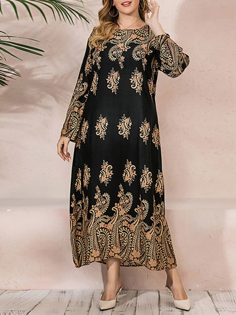 

URBANIC Black Ethnic Motifs Maxi Midi Dress