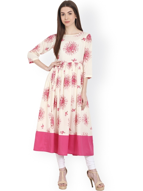 

Nayo Women Peach-Coloured & Pink Printed Anarkali Kurta