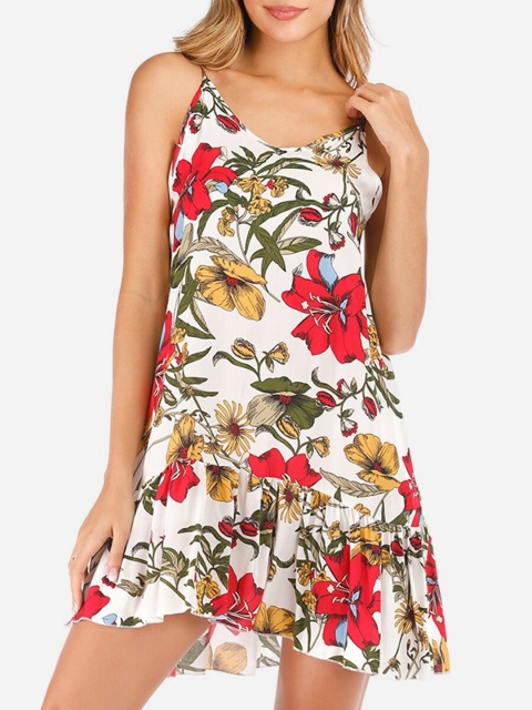 

URBANIC White Floral A-Line Dress