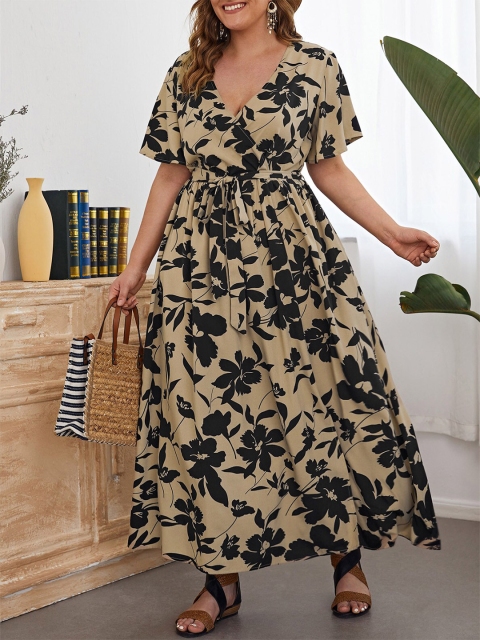 

URBANIC Khaki Floral Maxi Dress
