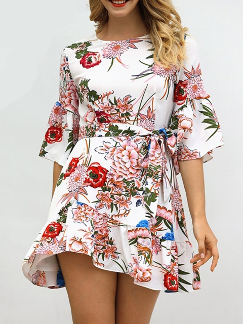 

URBANIC White Floral Mini Dress