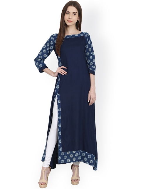 

Nayo Women Navy Blue Printed Straight Kurta