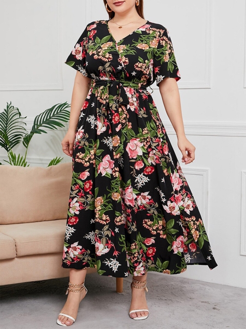 

URBANIC Black Floral Maxi Dress