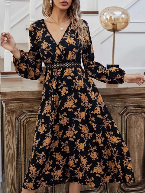 

URBANIC Yellow Floral Midi Dress