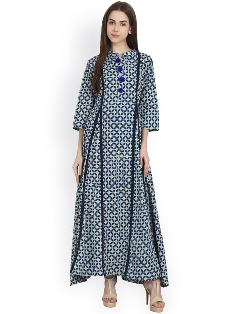 

Nayo Women Blue Printed A-Line Kurta