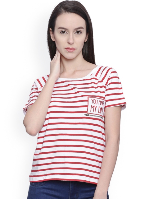 

Blue Saint White & Red Striped Slim Fit T-shirt