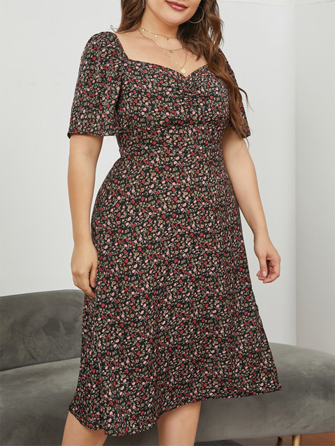 

URBANIC Brown Floral Blouson Mini Dress