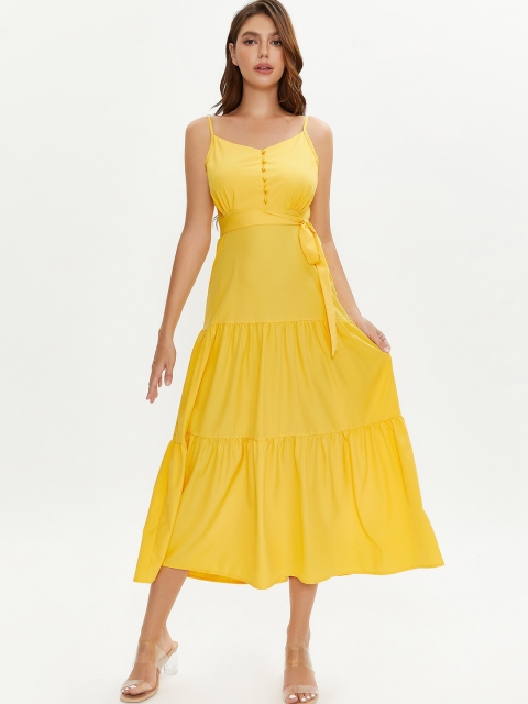 

URBANIC Yellow A-Line Midi Dress