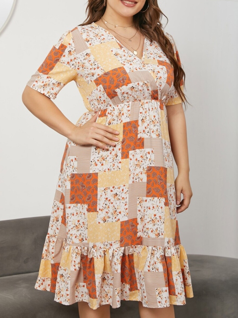 

URBANIC Yellow Floral A-Line Dress