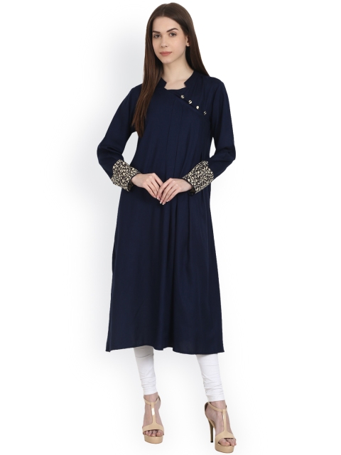 

Nayo Women Navy Straight Kurta, Navy blue