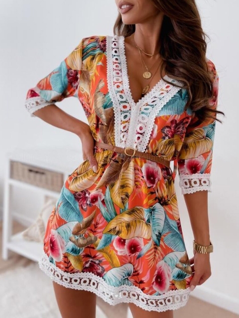 

URBANIC Orange Floral Dress