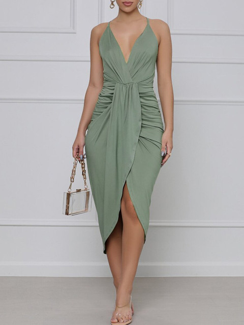 

URBANIC Green Halter Neck Midi Dress