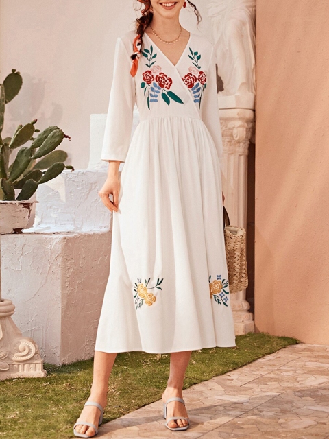 

URBANIC White Floral Maxi Dress