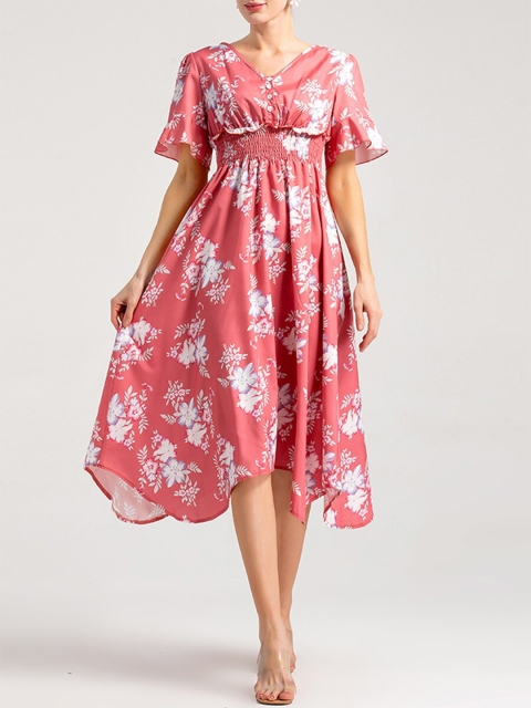 

URBANIC Red Floral Midi Dress