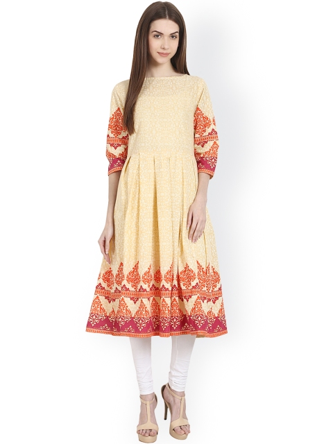 

Nayo Women Peach-Coloured Printed Anarkali Kurta