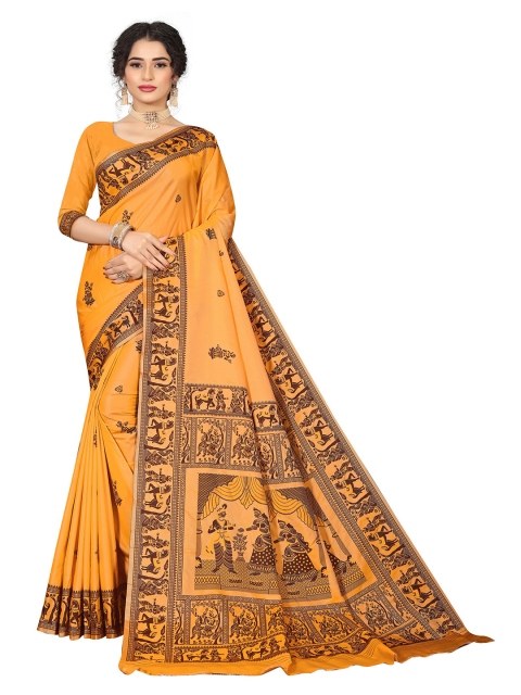 

Rivana Orange & Brown Ethnic Motifs Pure Silk Baluchari Saree