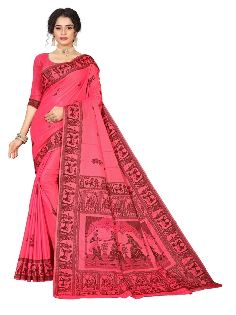 

Rivana Pink & Brown Floral Pure Silk Baluchari Saree