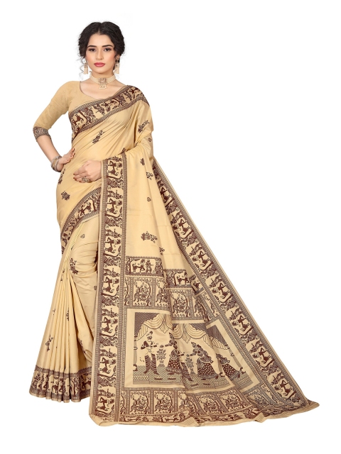 

Rivana Beige & Brown Ethnic Motifs Pure Silk Baluchari Saree