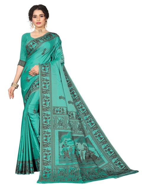 

Rivana Teal & Brown Floral Pure Silk Baluchari Saree