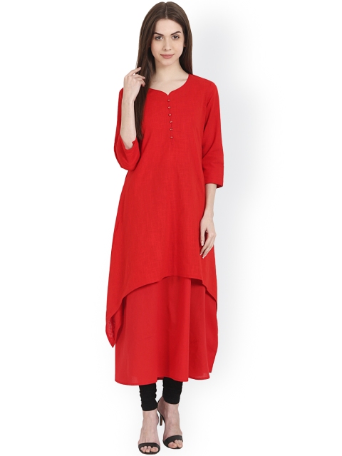 

Nayo Women Red Layered A-Line Kurta