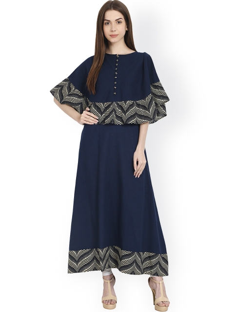 

Nayo Women Navy Blue Printed Layered A-Line Kurta