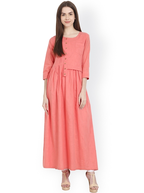 

Nayo Women Peach-Coloured Solid A-Line Kurta