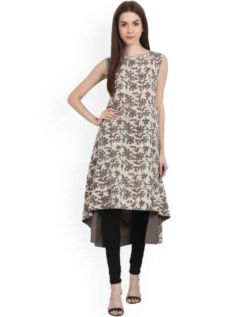

Nayo Women Beige & Grey Floral Print A-Line Kurta