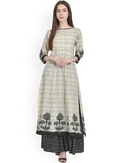 

Nayo Beige & Black Printed Kurta with Skirt