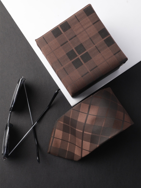 

Alvaro Castagnino Men Brown & Black Checked Skinny Tie