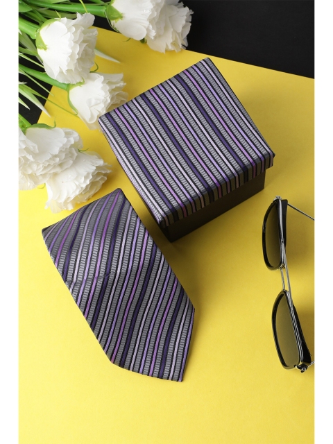 

Alvaro Castagnino Men Violet & Grey Striped Skinny Tie