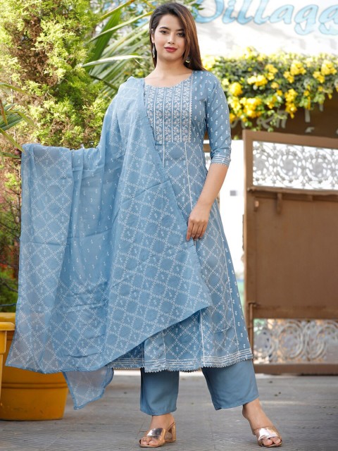 

TOULIN Women Grey Ethnic Motifs Printed Kurta with Palazzos & With Dupatta