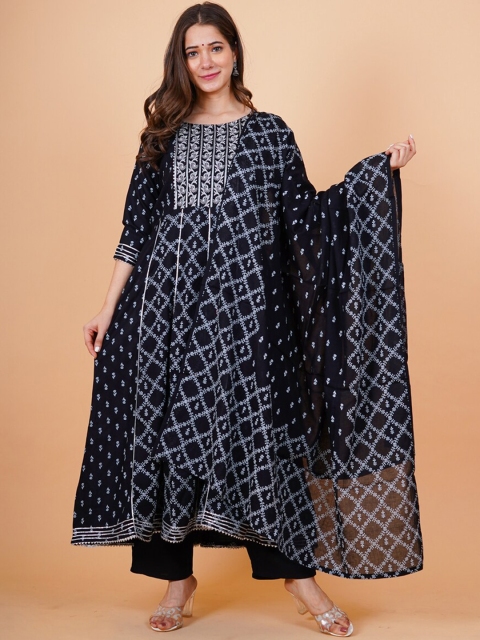 

TOULIN Women Black Floral Printed Kurta with Trousers & With Dupatta