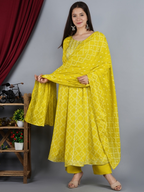 

TOULIN Women Mustard Yellow Floral Printed Kurta with Palazzos & With Dupatta