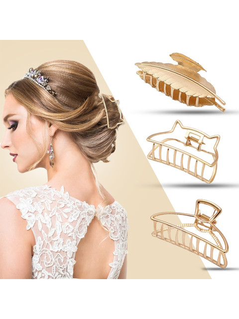 

Krelin Women Gold-Toned Pack of 3 Nonslip Claw Clips