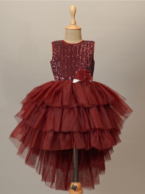 

Mumkins Girls Maroon Layered Net Dress