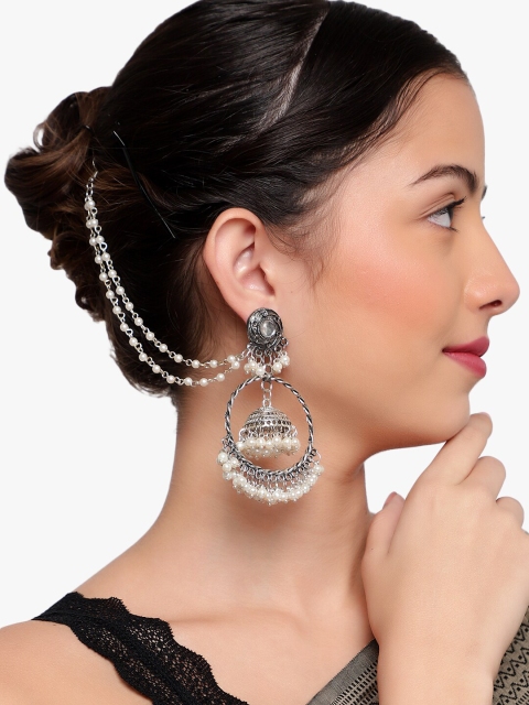 

KACY Silver-Toned Circular Drop Earrings