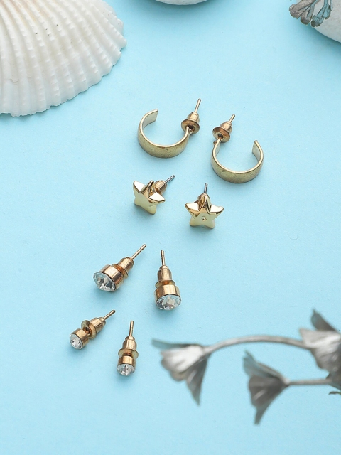 

KACY Gold-Toned Women Pack of 4 Quirky Studs Earrings