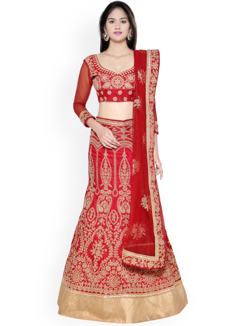 

Aasvaa Maroon Embroidered Silk Semi-Stitched Lehenga Choli with Dupatta
