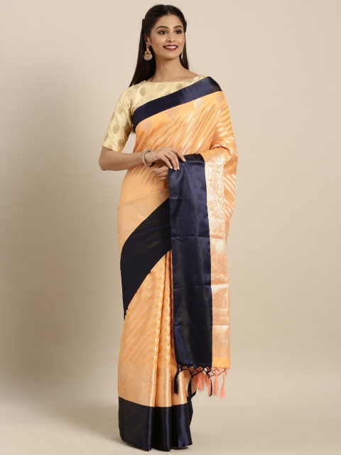 

Varkala Silk Sarees Orange & Black Leheriya Zari Silk Blend Leheriya Saree